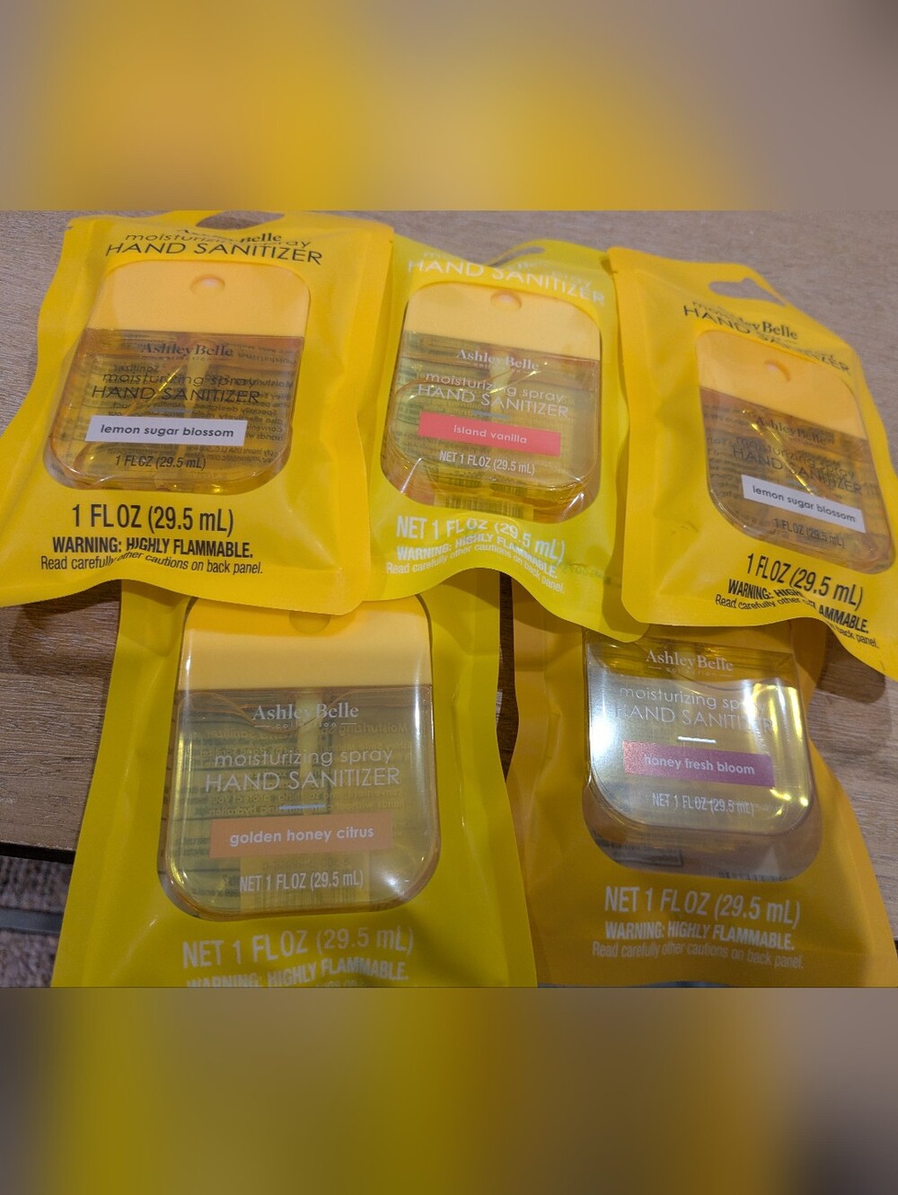 Ashley Belle Moisturizing Spray Hand Sanitizer - Yellow Pocket Bottles (5-Pack)